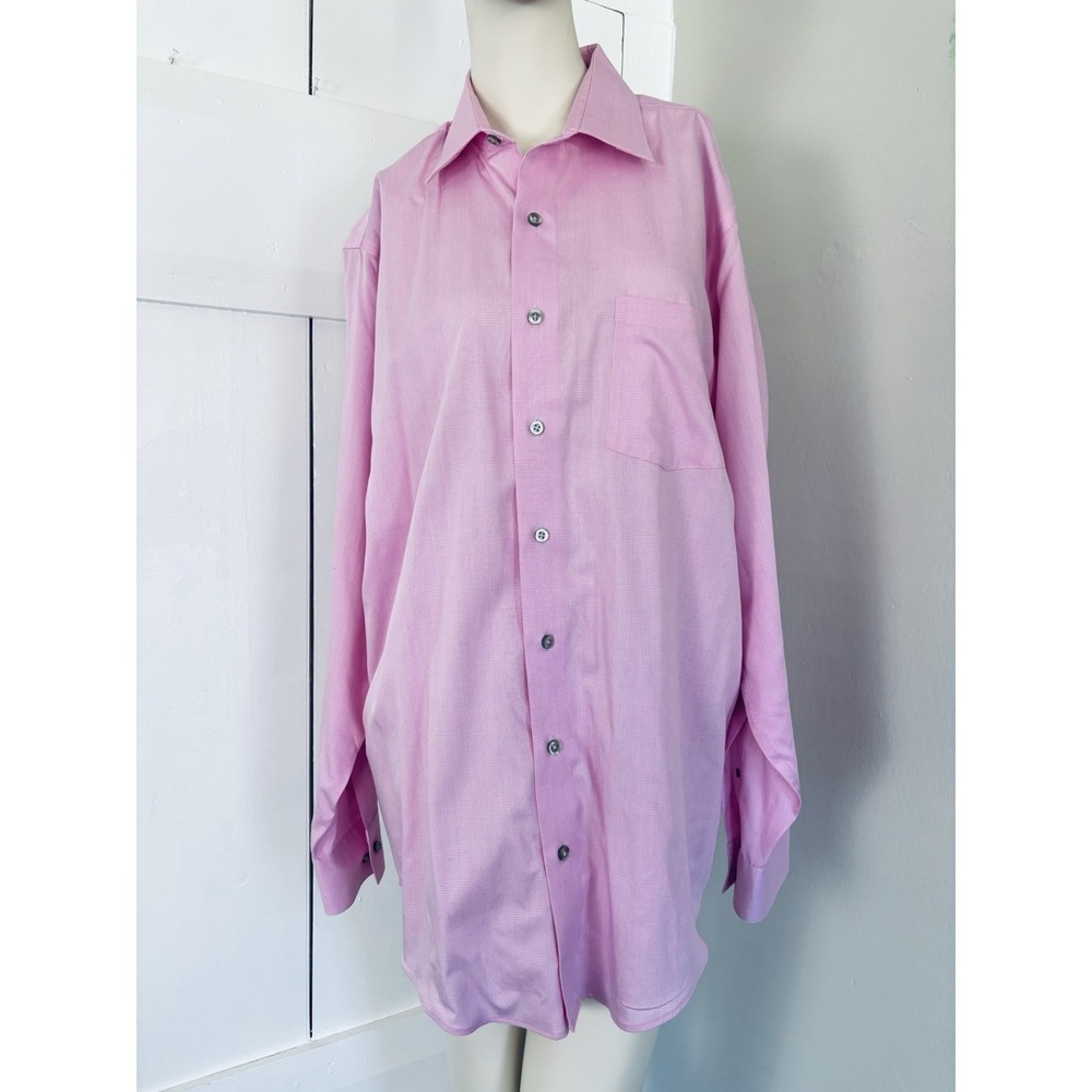 Kenneth Cole Reaction Dress Shirt 16-16 1/2 34/35 Large Pink Windowpane Non Iron